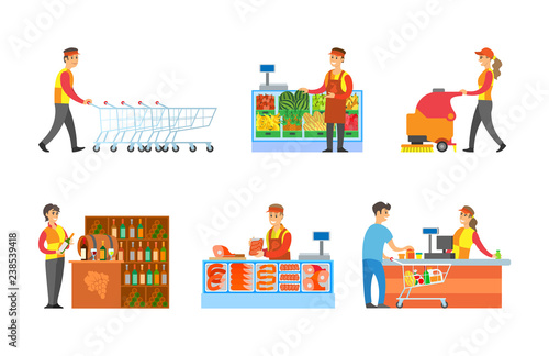 Supermarket Departments and Sellers Set Vector
