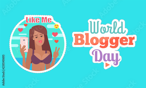 World Blogger Day Woman with Phone Poster Vector