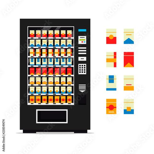 Vending machine with cigarettes isolated on white background. Vendor machine front view automatic seller, dispenser flat vector illustration