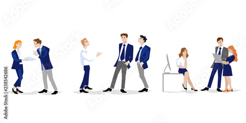 Coworking space with creative people sin office. Business team working together. Flat vector illustration.