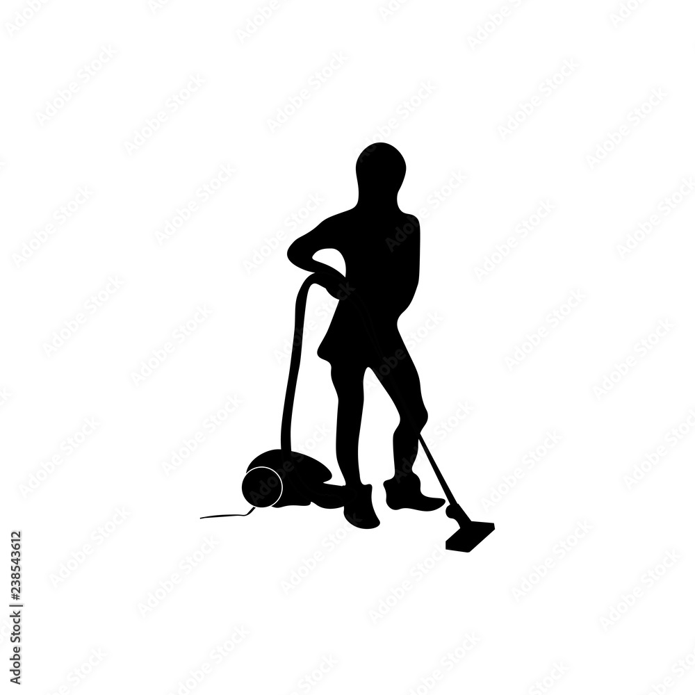 Silhouette of a girl with a vacuum cleaner sign. House cleaning sign