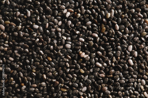 close up of chia seeds as textured background with copy space
