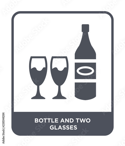 bottle and two glasses icon vector