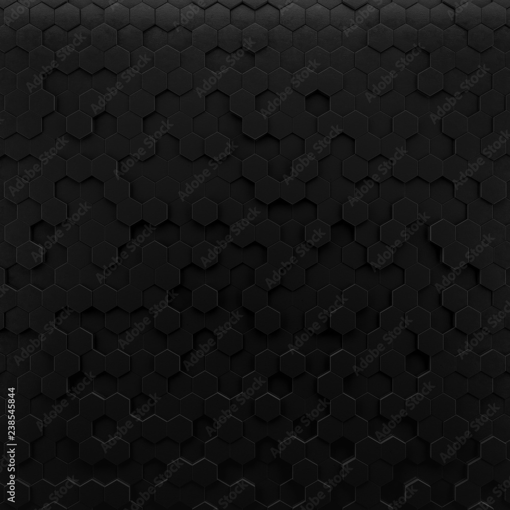 Abstract hexagonal background. Grunge Polygonal Hex geometry dark surface . Futuristic technology black texture concept. 3d Rendering. Abstract hexagonal background. Grunge Polygonal Hex geometry dark surface . Futuristic technology black texture concept. 3d Rendering.