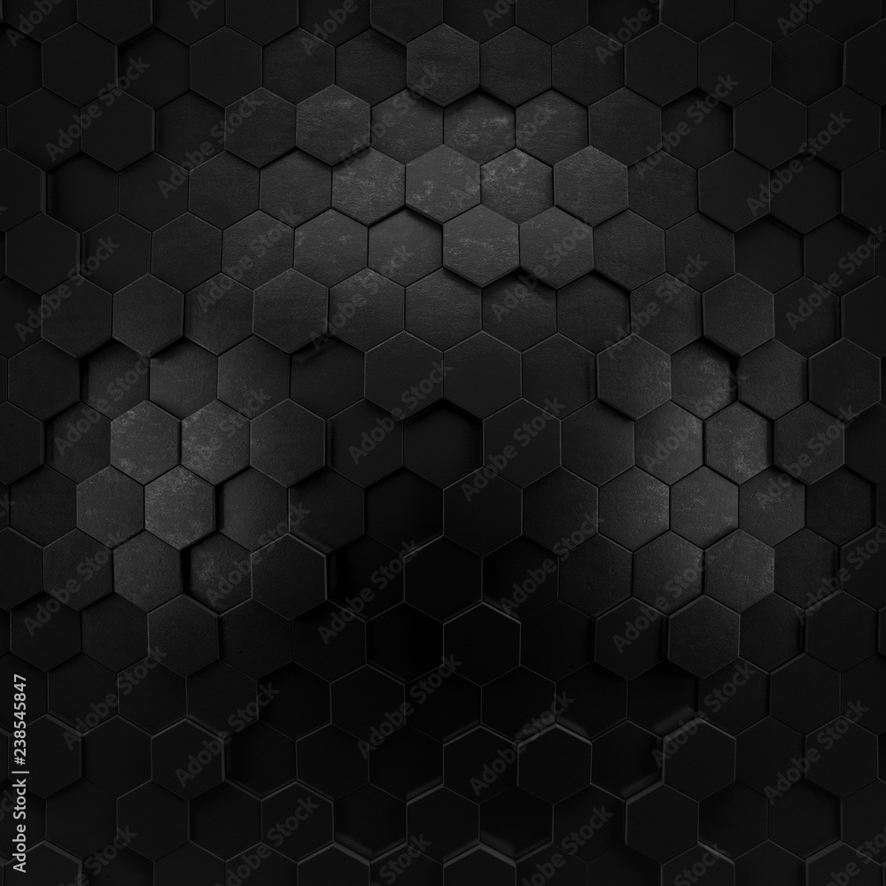 Abstract wave form hexagonal background. Grunge Polygonal Hex geometry dark surface . Futuristic technology black texture concept. 3d Rendering. Abstract wave form hexagonal background. Grunge Polygonal Hex geometry dark surface . Futuristic technology black texture concept. 3d Rendering.