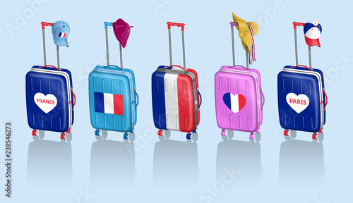 Tourist baggages and French hats for travel to France