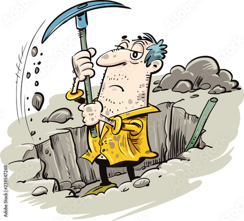 cartoon man digging a hole