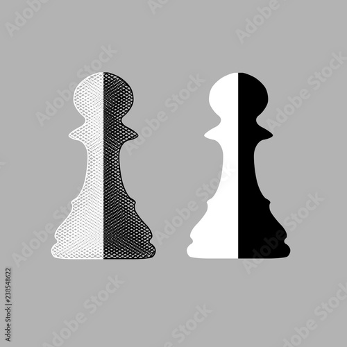 Black and white chess pawns