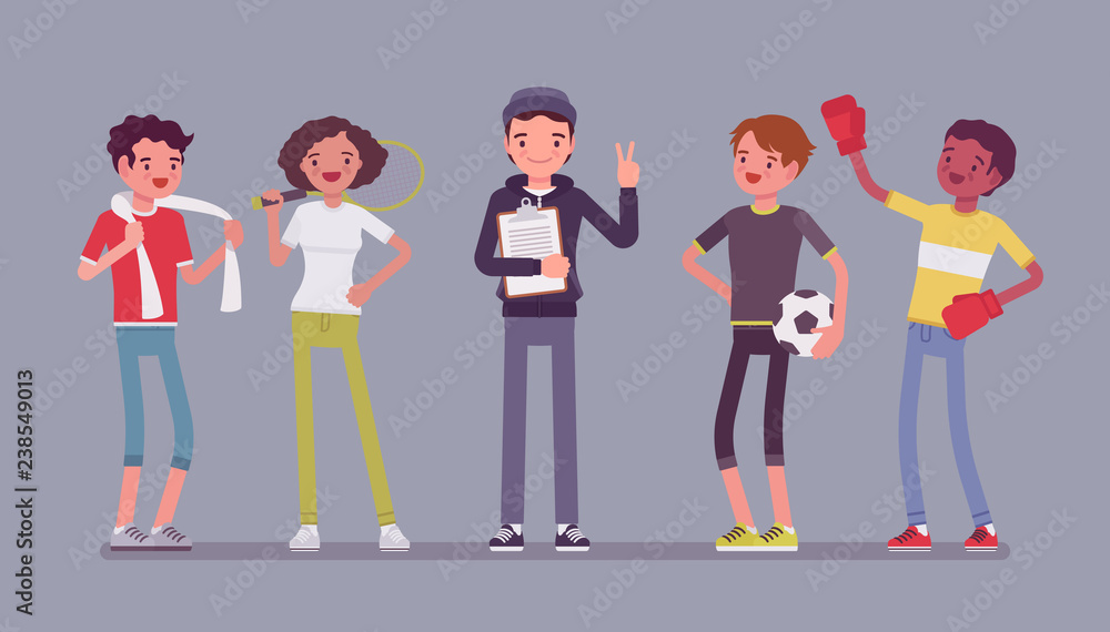 Young athletes, professional sporty people and coach Young athletes, professional sporty people and coach