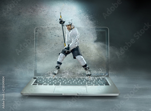 Photography Caucasian ice hockey Players in dynamic action in a professional