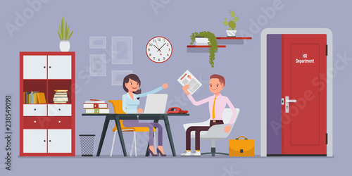 HR department interview, talking with job applicant