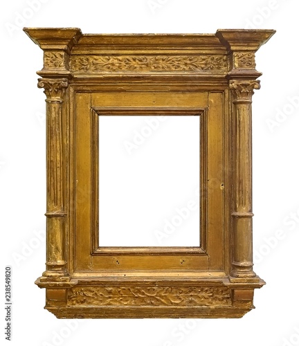 Golden frame for paintings, mirrors or photo isolated on white background