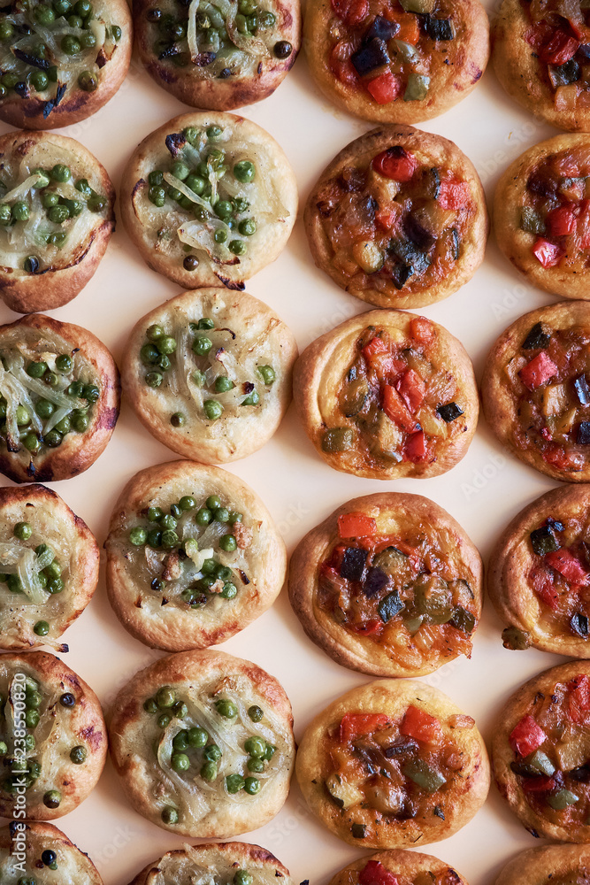 Freshly baked mini pizzas сocas Freshly baked mini pizzas сocas