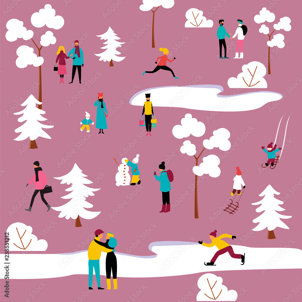 Fototapeta premium people relax in the Park in winter. people walk and play sports
