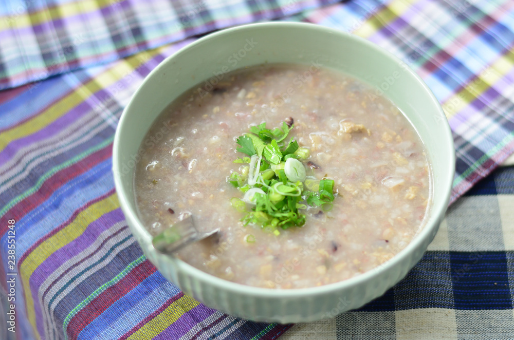 Unpolished rice porridge with pork soup Unpolished rice porridge with pork soup