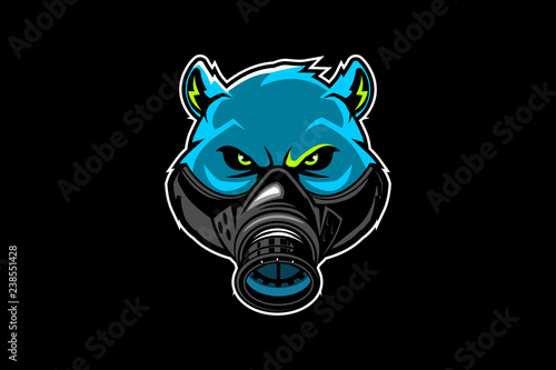 aggressive grizzly bear head cartoon with gas mask vector