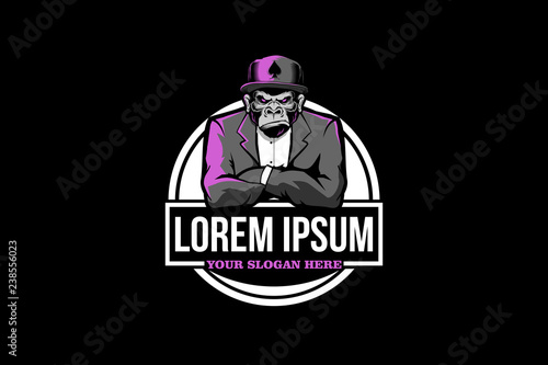 AMAZING MONKEY WITH HAT AND SUIT VECTOR LOGO TEMPLATE