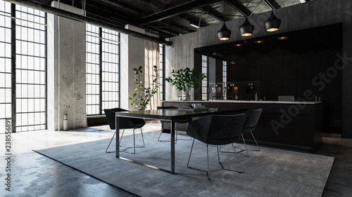 Modern, luxurious, industrial style dining area