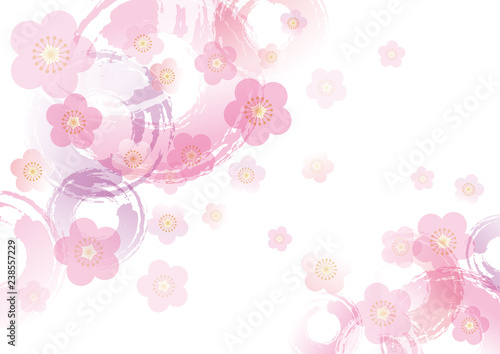 背景　和風梅の花模様と輪　ピンク