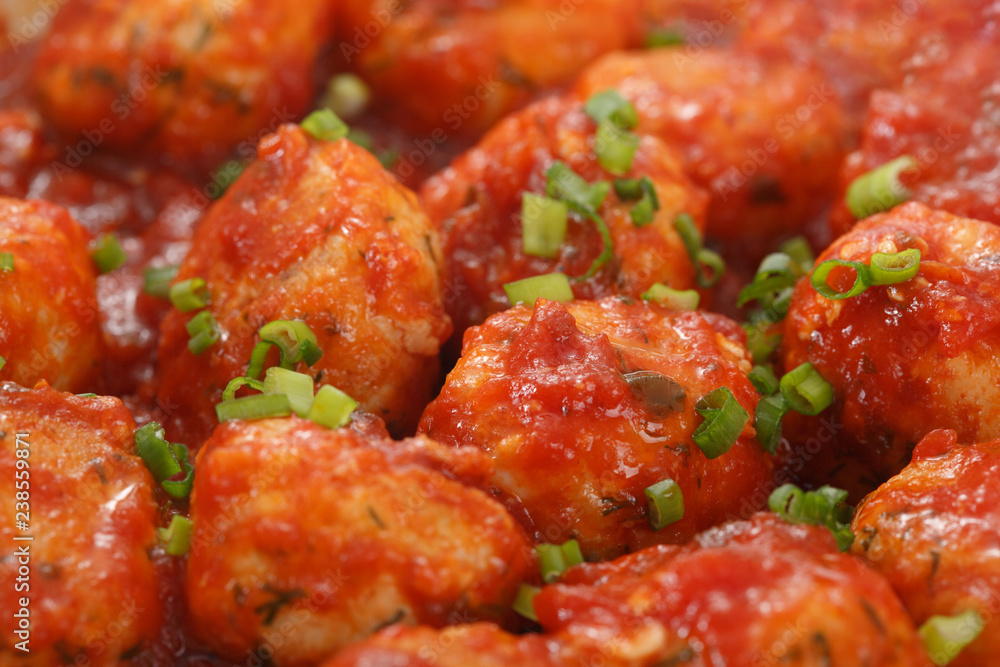 Meatballs in tomato sauce. Side view. Selective focus. Meatballs in tomato sauce. Side view. Selective focus.