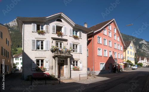 Walenstadt street in centre of Walenstadt, Swiss Alps