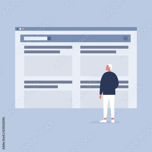 Young character looking at the browser tab
