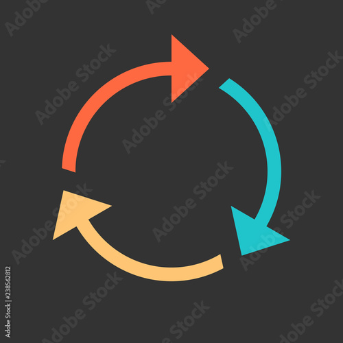 Arrow reload, refresh, rotation, repetition, reset sign. Colored icon on gray background created in 2D flat style. This design graphic element is saved as a vector illustration in EPS file format