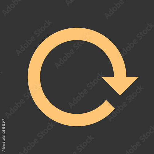 Arrow reload, refresh, rotation, repetition, reset sign. Colored icon on gray background created in 2D flat style. This design graphic element is saved as a vector illustration in EPS file format