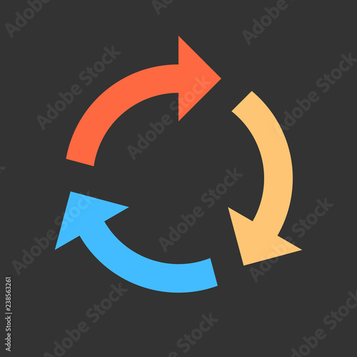 Arrow reload, refresh, rotation, repetition, reset sign. Colored icon on gray background created in 2D flat style. This design graphic element is saved as a vector illustration in EPS file format