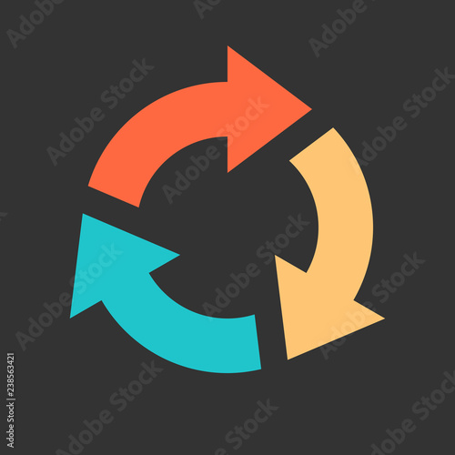 Arrow reload, refresh, rotation, repetition, reset sign. Colored icon on gray background created in 2D flat style. This design graphic element is saved as a vector illustration in EPS file format