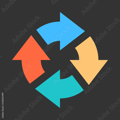 Arrow reload, refresh, rotation, repetition, reset sign. Colored icon on gray background created in 2D flat style. This design graphic element is saved as a vector illustration in EPS file format