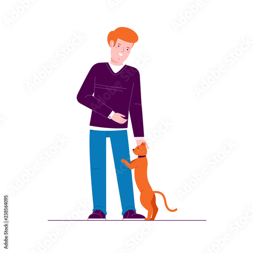 Guy with a cat. Character design. Isolated. Flat design vector illustrations. photo