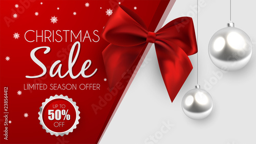 Christmas sale, discount banner, Winter off-sale vector illustration.