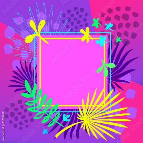 Tropical palm leaves art frames. Modern card design, brush stroke, exotic plants, cover brochure, flyer, invitation template. Business identity elegant style. Hand drawn vector