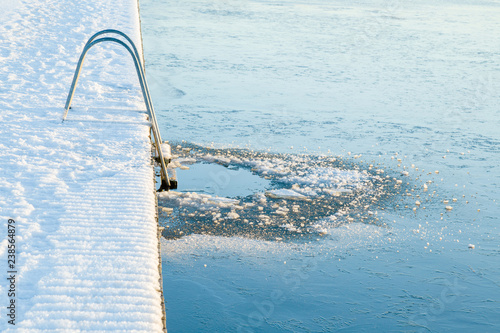 Εκτύπωση καμβά Ladder at lake footbridge