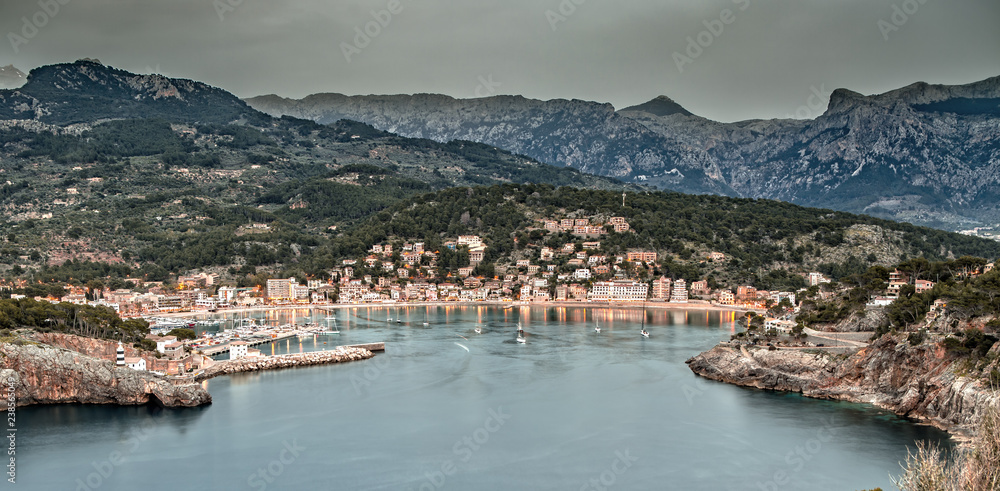 Panoramic Aerial View of Port de Soller in Majorca