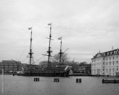 Historic sailboat Netherlands in black and white