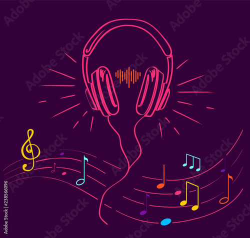Headphones Performing Loud Sounds Vector Doodles
