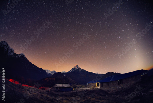 Himalayas at night sky with stars