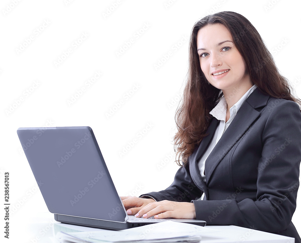 side view.business woman typing on a laptop. side view.business woman typing on a laptop.