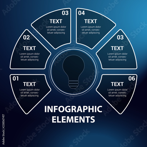 Infographic elements, diagram with six steps. Submission of information in stages.