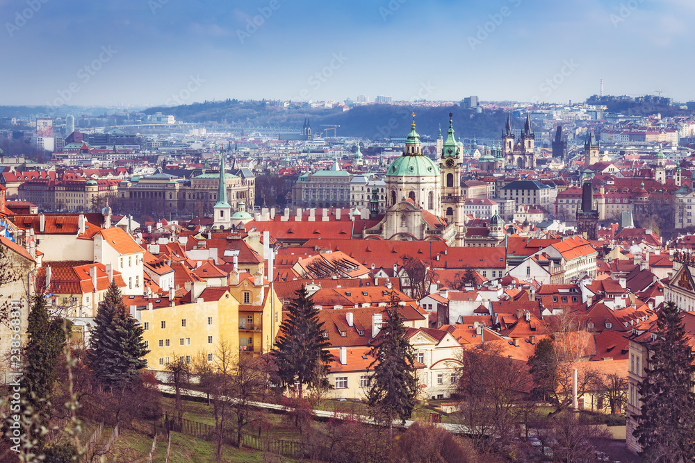 Scenic aerial view over Clementinum in Prague, Czech republic, at daytime.