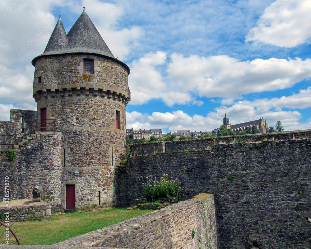 The Chateau de Fougeres: Medieval black roofed castle and town on the edge of Brittany, Maine and Normandy, Fougeres, France