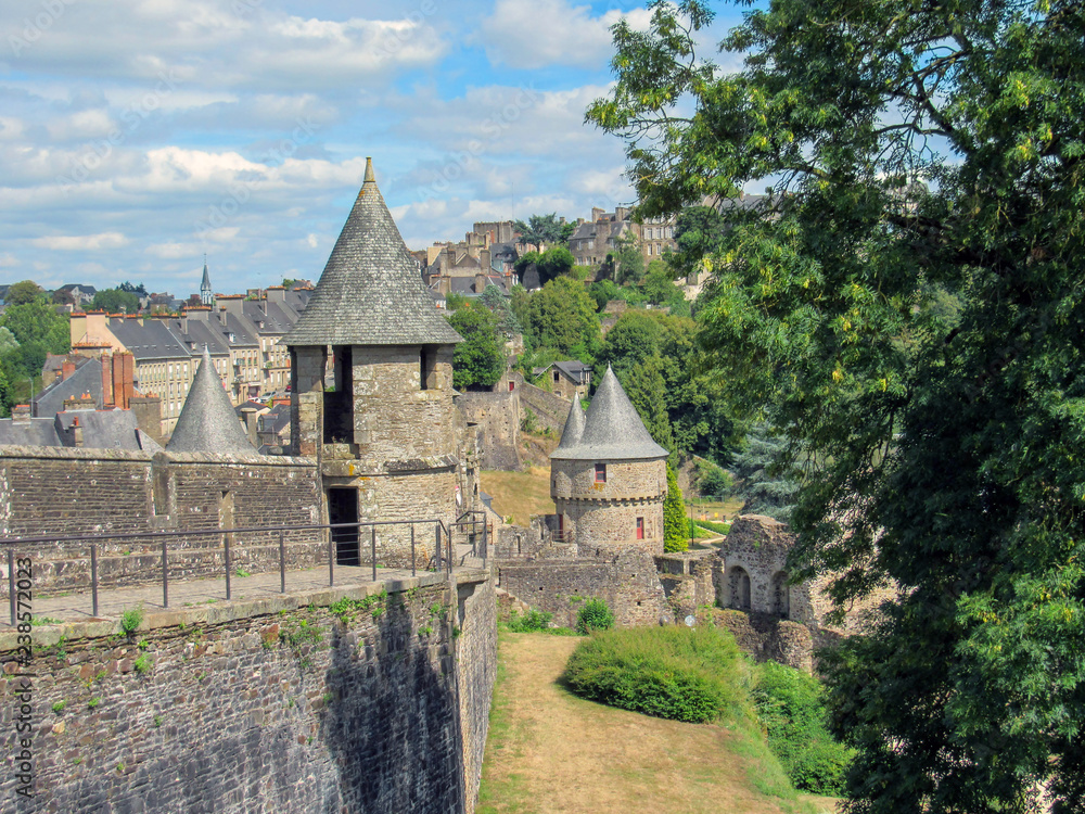 Wall and towers in the Medieval town and Castle of Fougeres, Brittany, northwestern France Wall and towers in the Medieval town and Castle of Fougeres, Brittany, northwestern France