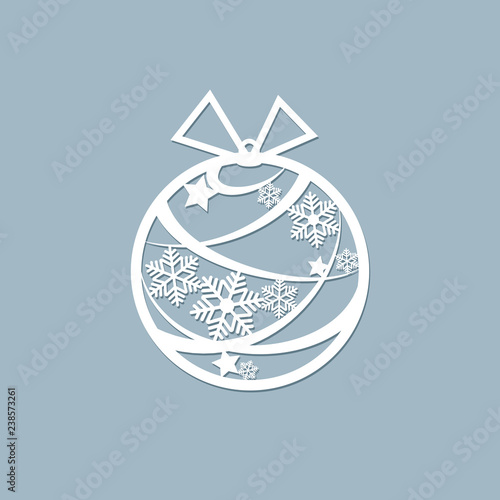 Template laser cut christmas cards Openwork Christmas toy ball cut out of paper for invitations greetings cards for the New Year Christmas Template vector for laser cutting plotter cutting printing
