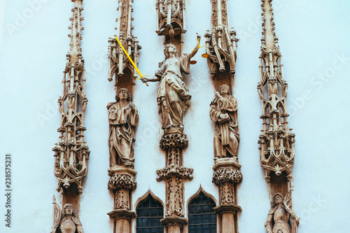 Czech, Brno city architecture, part of the monument. Gothic exterior decoration, cathedral entrance.