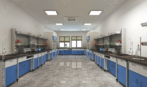 Interno architettonico, laboratorio di analisi biochimiche con attrezzature senza persone, illustrazione 3d photo