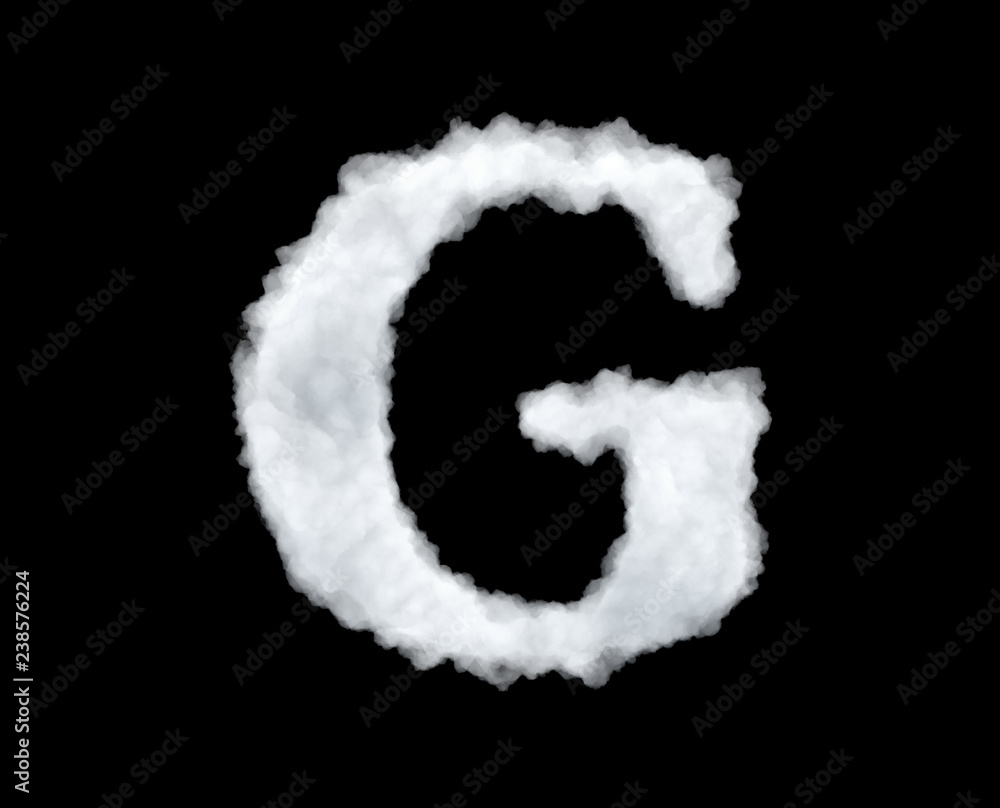 3d rendering of thick white cloud 'G' letter on black background 3d rendering of thick white cloud 'G' letter on black background