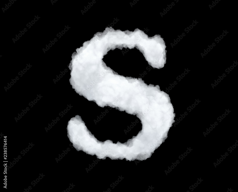 3d rendering of a letter-S-shaped cloud isolated on black background.