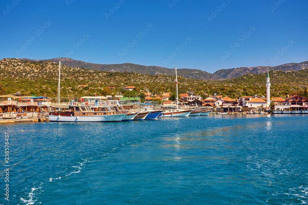 Marine parking of boats and yachts in Kekova is a sunken city in Turkey. Marine parking of boats and yachts in Kekova is a sunken city in Turkey.